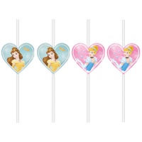 Pailles Disney Princesses Belle et Cendrillon de 22 cm - 4 unités