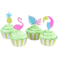 Caissettes pour cupcakes avec pics tropicaux - 24 unités