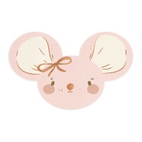 Serviettes de petite souris rose de 16 x 10 cm - 20 unités