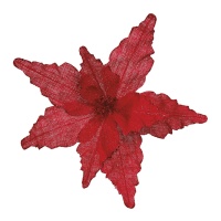 Branche décorative de fleur de Noël rouge de 35 cm