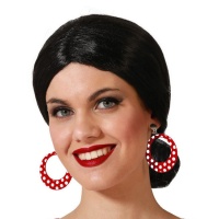 Boucles d'oreilles de Sevillana rouges avec pois blancs