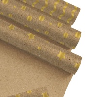 Papier cadeau de motifs de Noël Kraft doré de 2,00 x 0,70 m - 1 unité