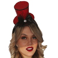 Bandeau avec mini chapeau haut de forme rouge Steampunk