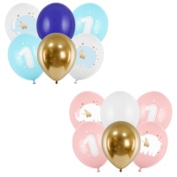 Ballons en latex pour premier anniversaire Elephant Baby de 30 cm - PartyDeco - 6 unités