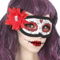 Masque mexicain Catrina avec rose rouge