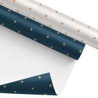 Papier cadeau avec étoiles dorées de 2,00 x 0,70 m - 1 unité