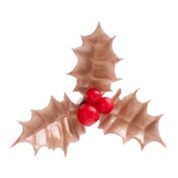 Topper de houx doré de 5 cm pour gâteau de Noël - Dekora - 72 unités