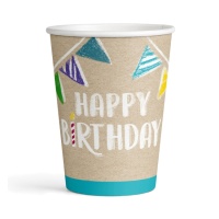 Gobelets Happy Birthday kraft de 250 ml - 8 unités