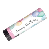 Canons de confettis Joyeux Anniversaire rose avec ballons de 15 cm - 2 unités