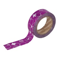 Washi tape à fleurs rose métal - 10 m