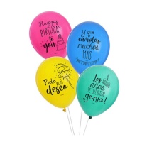 Ballons d'anniversaire en latex avec des phrases sympas de 30 cm - 8 unités