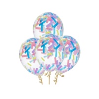 Ballons en latex avec confettis en bandes de 30 cm - Folat - 4 unités