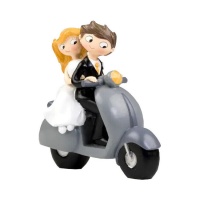 Figurine pour gâteau de mariage de mariés en scooter de 17 cm