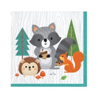 Serviettes d'Animaux de la Forêt de 12,5 x 12,5 cm - 16 unités