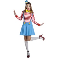 Costume de clown bleu et rouge pour femme