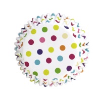 Caissettes pour cupcakes blanches avec pois multicolores - PME - 30 unités