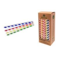 Pailles de 23 cm en papier chevron biodégradables - 100 unités