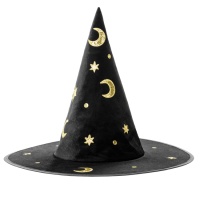 Chapeau de sorcière noir avec broderies brillantes pour enfant - 42 cm