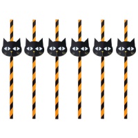 Pailles d'Halloween avec chat - 6 unités