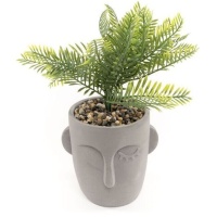 Plante artificielle avec pot en ciment visage de 13 x 10,4 x 24 cm