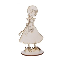 Figurine en bois de fille avec couronne de fleurs de communion de 22,5 x 11,7 cm - Artis decor