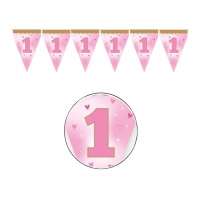 Drapeau de Premier Anniversaire Fille - 3 m