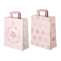 Sac cadeau rose de Noël assorti de 24 x 18 x 10 cm - 1 unité