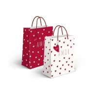 Sac cadeau 14 x 11,5 x 6,7 cm rouge et blanc avec amour - 1 unité