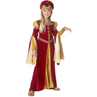 Costume d'époque médiévale doré et grenat pour fille