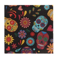 Serviettes crâne mexicain de 16,5 x 16,5 cm - 20 unités