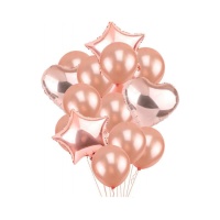 Bouquet de ballons de différentes formes couleur rose doré - Monkey Business - 14 unités