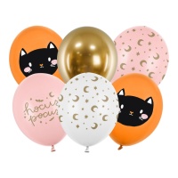 Ballons en latex d'Halloween Hocus Pocus avec chat de 30 cm - PartyDeco - 6 unités