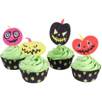 Capsules pour cupcakes et picks d'Halloween - 24 unités