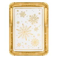 Plateau rectangulaire en carton Golden Snow de 25 x 34 cm - 1 unité