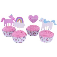 Capsules pour cupcakes avec pics de licorne - 24 unités