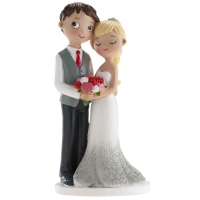 Figurine pour gâteau de mariage de mariés tenant un bouquet de fleurs de 16 cm