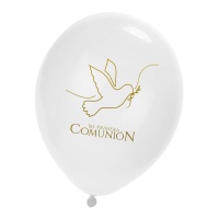 Ballons en latex pour Ma Première Communion avec colombe dorée de 23 cm - 6 unités