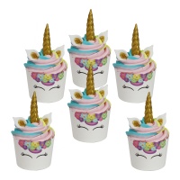 Ensemble décoratif pour cupcakes de Licorne - PME - 6 unités