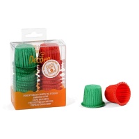 Capsules pour cupcakes mini frisés rouges et verts - Decora - 35 unités