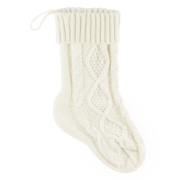 Chaussette de Noël en tricot blanc de 34 cm