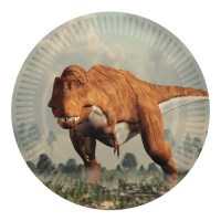 Assiettes de dinosaures du jurassique de 23 cm - 8 unités