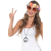 Ensemble hippie avec bandeau, lunettes, boucles d'oreilles et collier