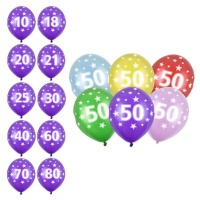 Ballons d'anniversaire en latex avec chiffres 30 cm - PartyDeco - 50 pcs.