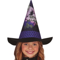 Chapeau avec silhouette de sorcière lilas pour fille