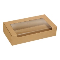 Boîte de 18 x 9 x 4 cm pour pâtisserie kraft avec fenêtre