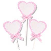 Décorations pour gâteau en forme de coeur rose avec noeud - 3 unités