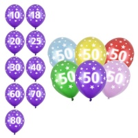 Ballons en latex d'anniversaire avec chiffres de 30 cm - PartyDeco - 6 unités