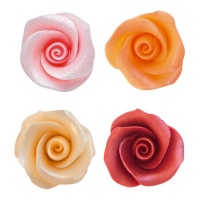 Figures en sucre effet perlé de roses colorées de 4 cm - Dekora - 16 unités