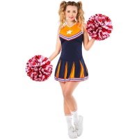 Déguisement de pom-pom girl bleu et orange pour femme