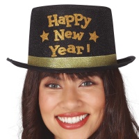 Chapeau haut de forme noir Happy New Year